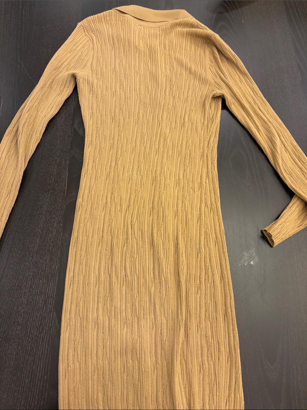 Open Edit Camel Ribbed Button-Front Long Dress - Picture 4 of 4